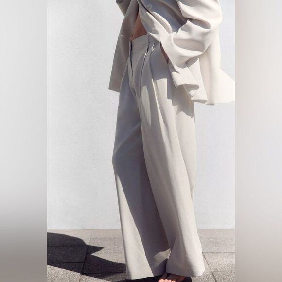 ZARA PLEATED WIDE LEG PANTS - Picture 5 of 6
